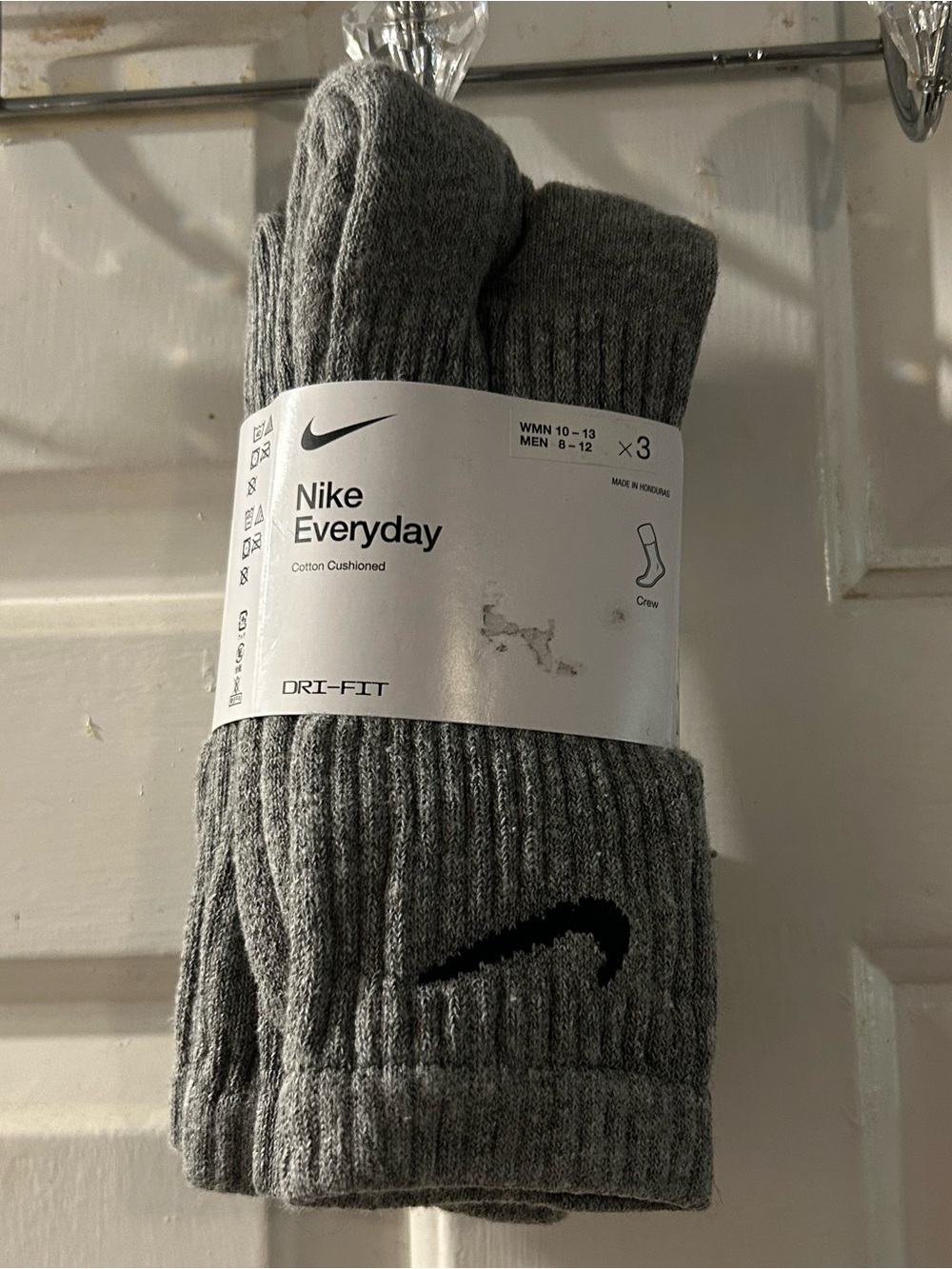 Nike Grey Crew Athletic Socks with Black Swoosh (3-Pack)
